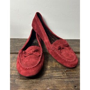 Born Loafers Sz 11M Leather Suede Driving Shoes Red Maroon Bow #F66344 Womens